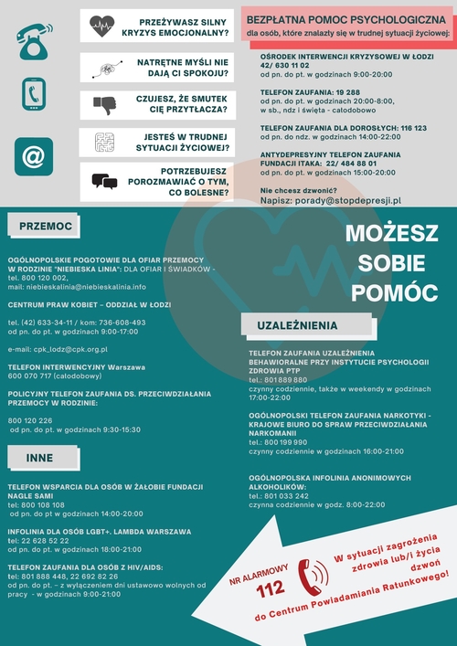 Telefony bezpłatnej pomocy psychologicznej